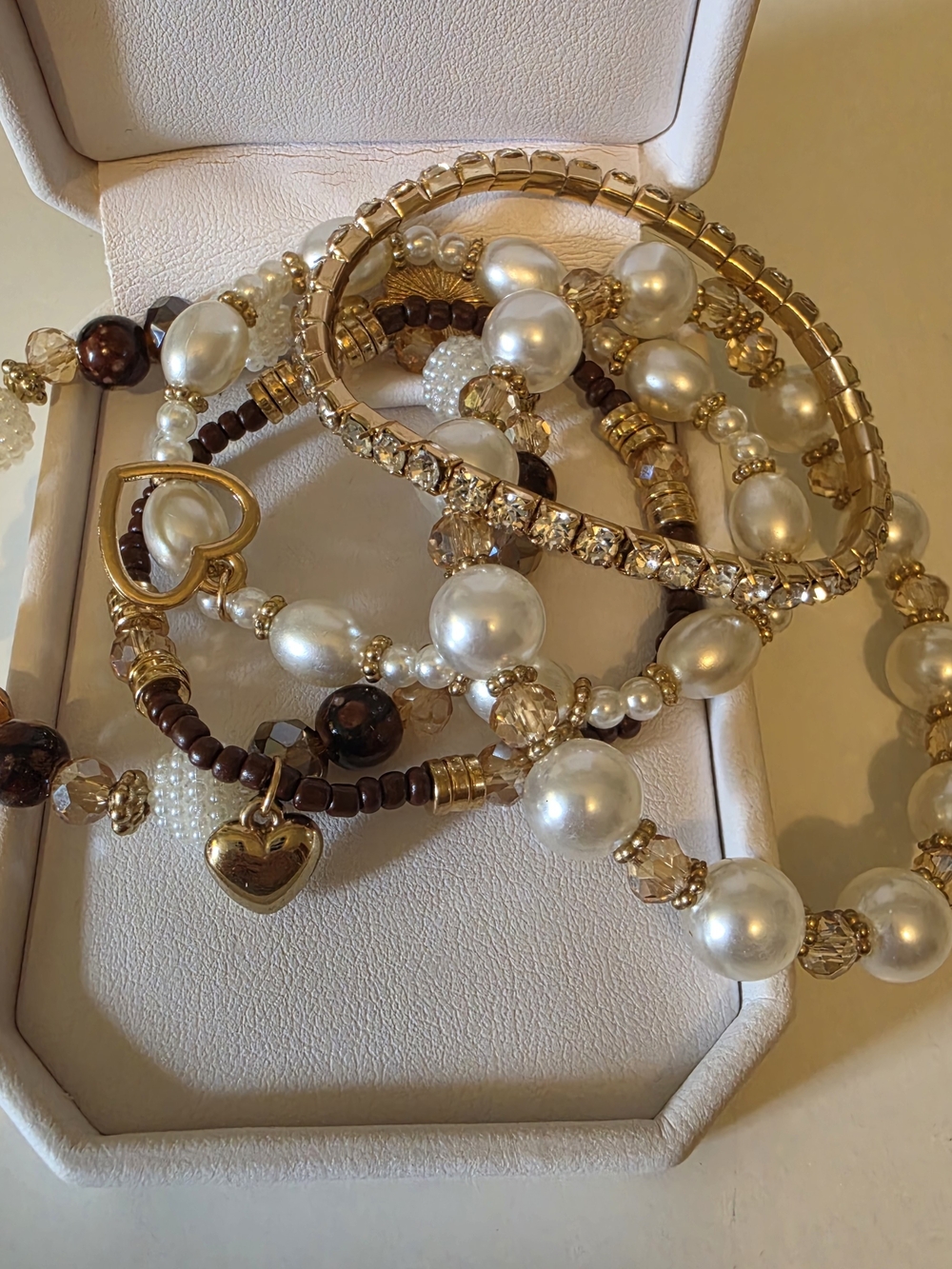 Gold and Pearl Multi-Strand Bracelet Set